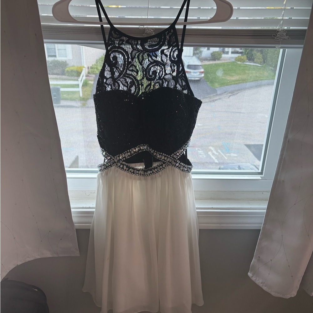Black and White Lace Dress with Beaded Details
